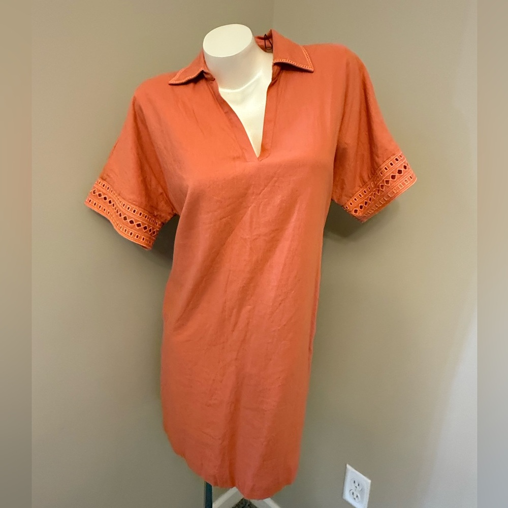 NWT ELIE TAHARI Orange/Coral LINEN Blend WOMEN Sz Small Dress Beautiful Details
